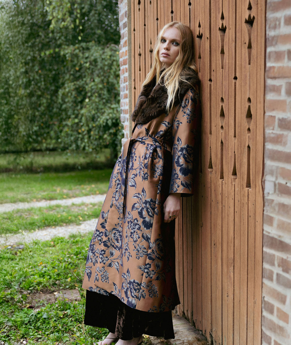 Nidodileda | Multicolor floral jacquard Morrison belted overcoat