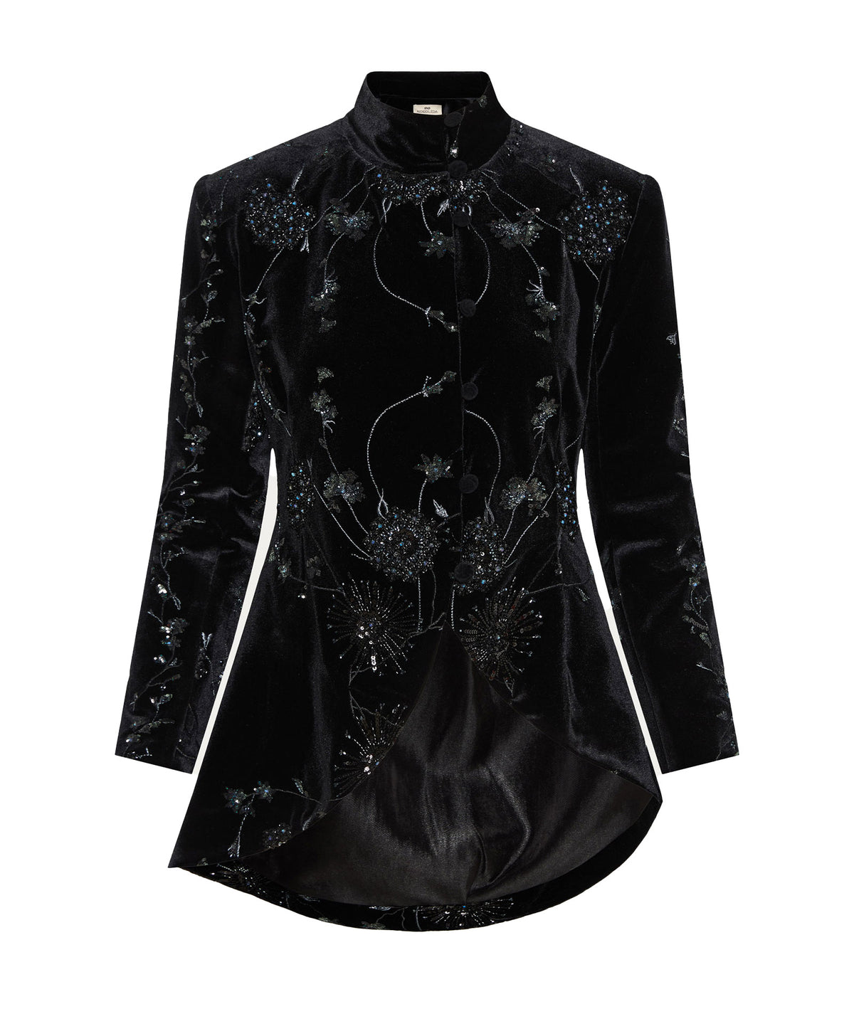 Nidodileda | Black beaded velvet Orlene asymmetric jacket