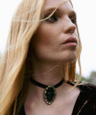 Nidodileda | Black velvet rhinestone Onyx choker belt