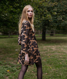 Nidodileda | Tan black velvet floral-sequined Dhaval mini dress