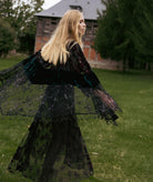 Nidodileda | Black lace embroidered sequined Dalia cape