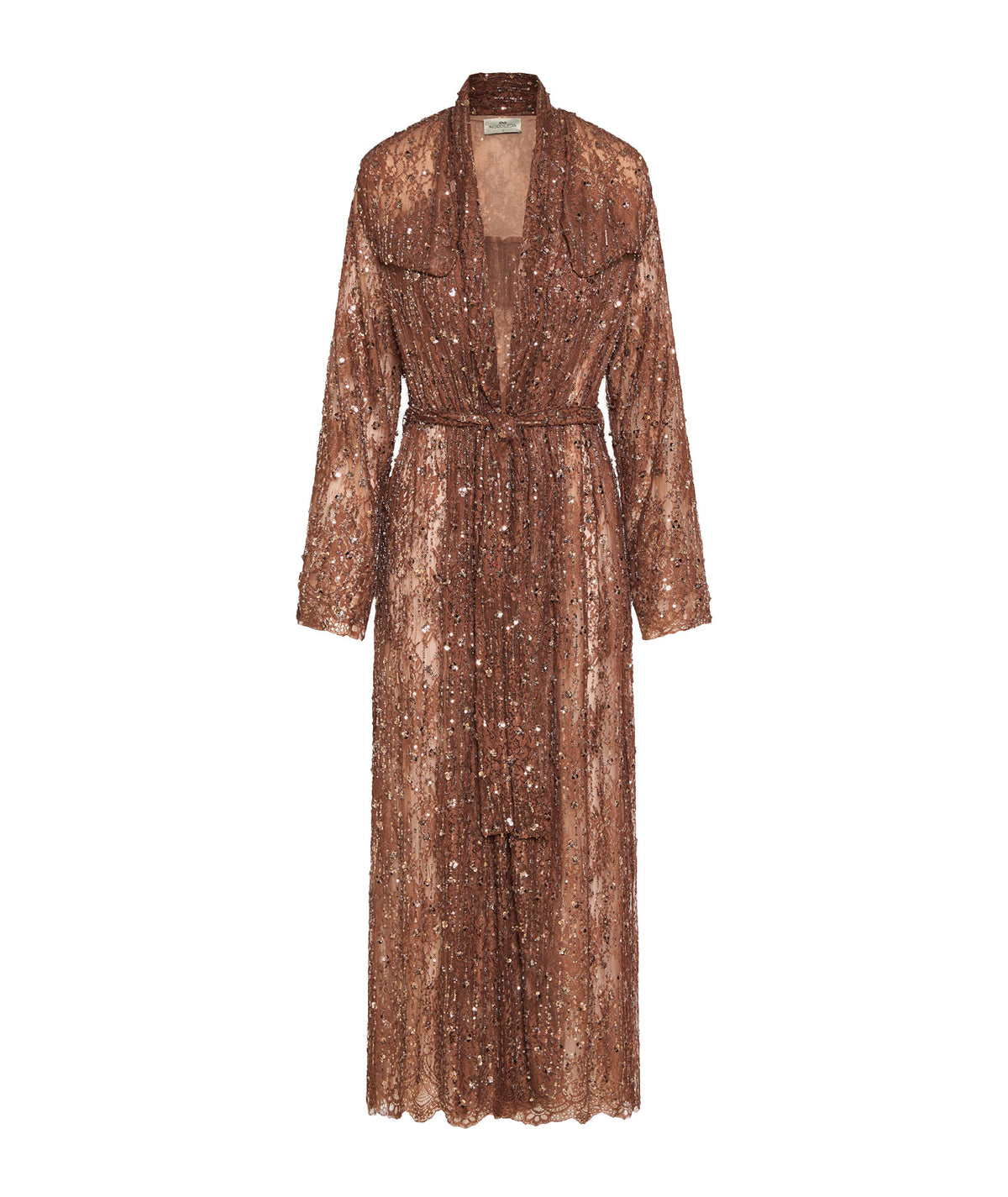 Nidodileda | Brown beaded-lace Verla belted trench coat