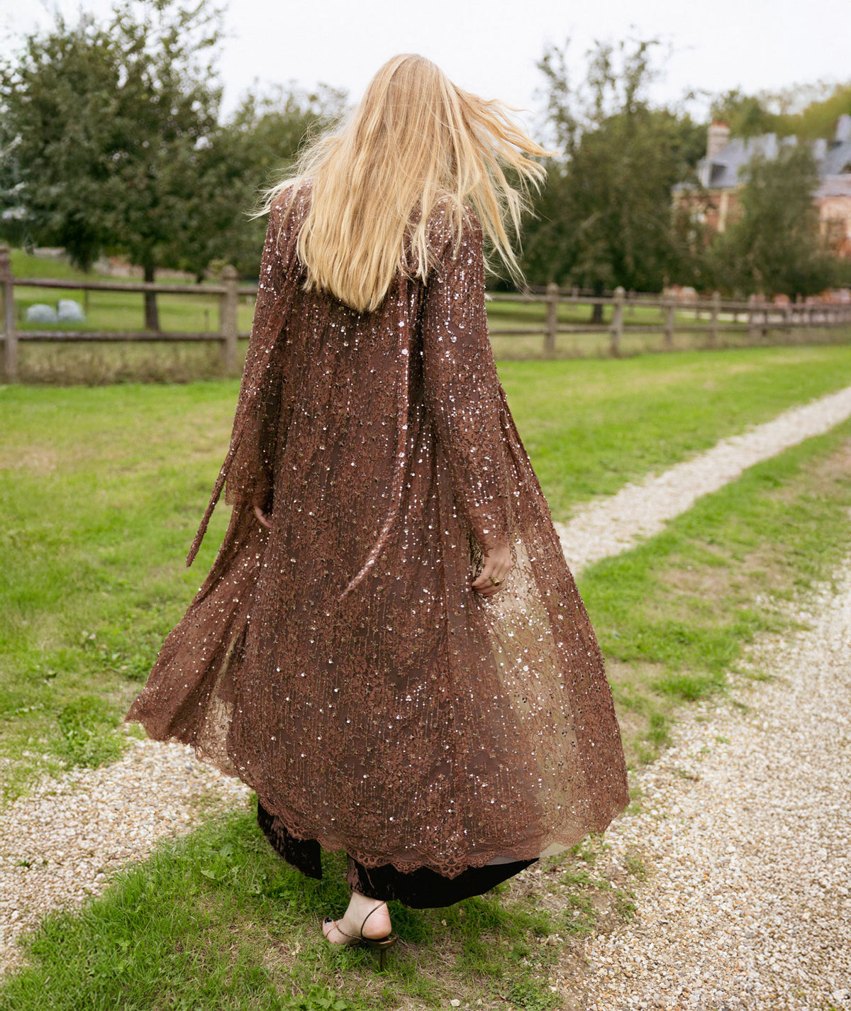 Nidodileda | Brown beaded-lace Verla belted trench coat