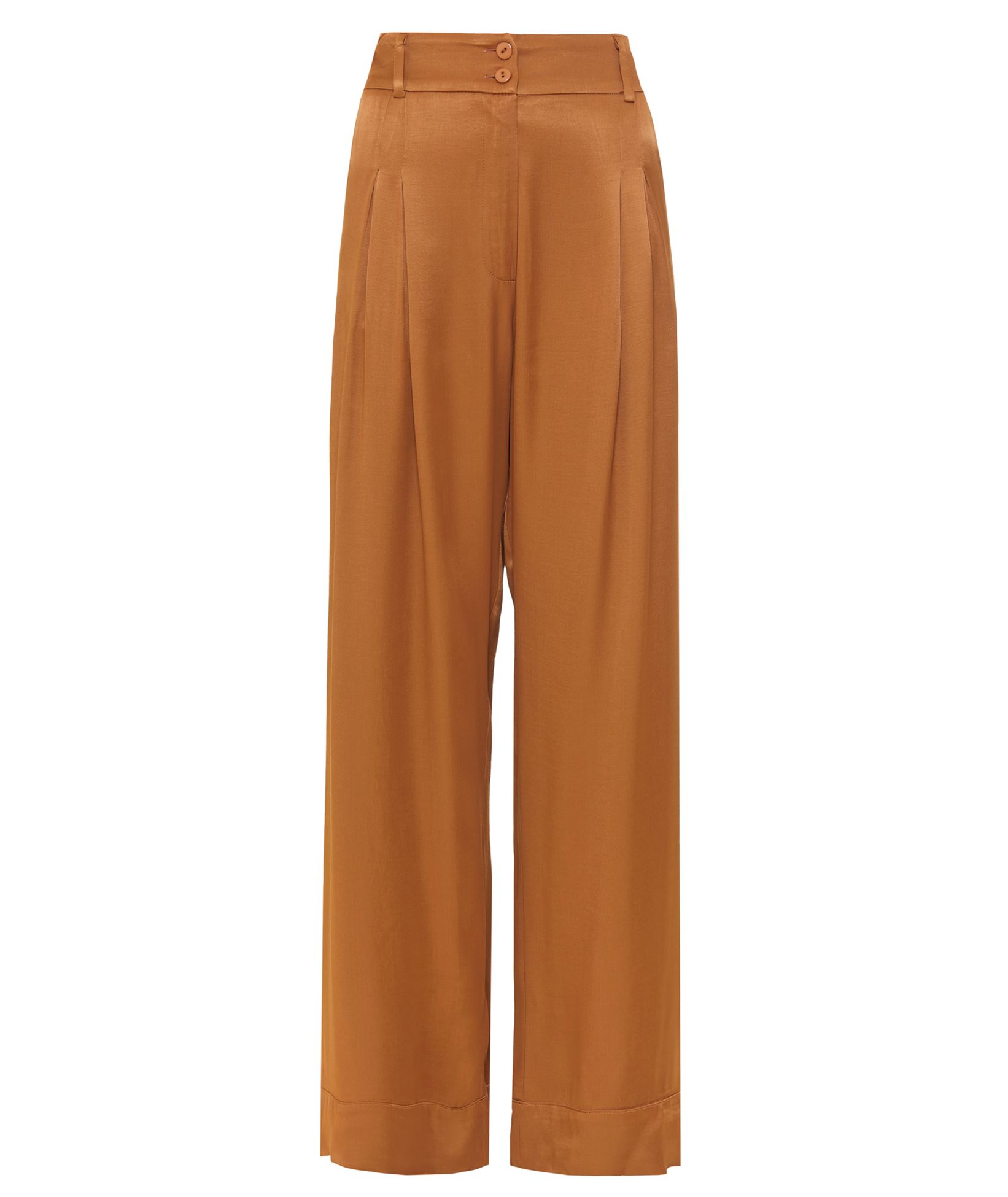 camel satin pleated trousers huge